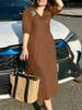 ZANZEA Women V Neck A-line Vestidos Solid Holiday Casual 2024 Summer Dresses Commute Half Sleeve Floral Embroidery Midi Dress_ecoleips.com