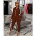 【W8262】Women's Suede Hooded Long Sleeve Sports Two-Piece Set Solid Color Casual Outfit For Ladies_ecoleips.com