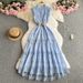 Women's Clothing Collar Hollow Embroidery Lace Stitching Sleeveless Waist Slimming Elegant Dress_ecoleips.com
