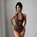 Summer Halter Neck Women's Bodysuit Sexy Deep V round Backless Design European American Style Cross Border Fashion for Ladies_ecoleips.com