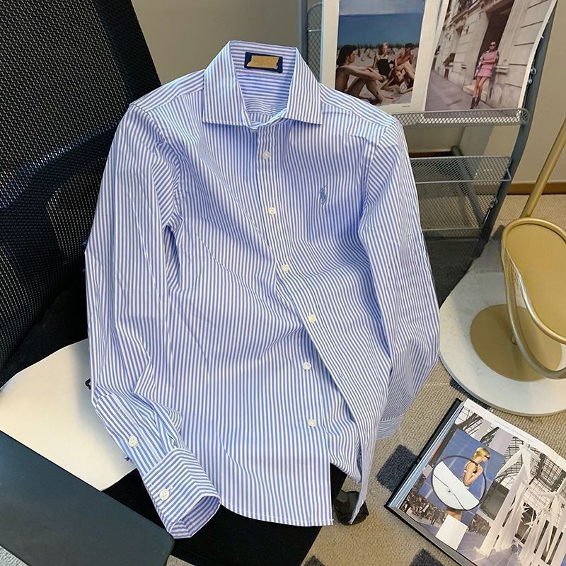 2027 Summer Fashion Elegant Blouse Women Striped Polo Collar - Vintage-Inspired Long Sleeve Shirts Petite & Plus Size Friendly S-3XL_ecoleips.com