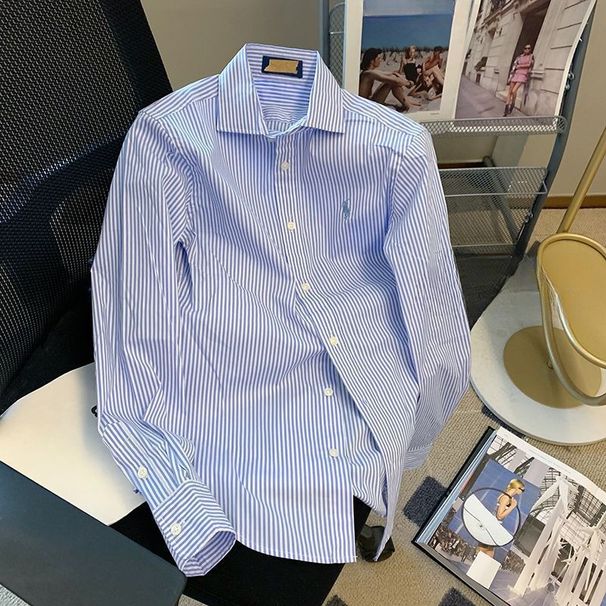 2027 Summer Fashion Elegant Blouse Women Striped Polo Collar - Vintage-Inspired Long Sleeve Shirts Petite & Plus Size Friendly S-3XL_ecoleips.com