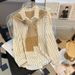 Women's Long Sleeve Shirt With Detachable Shawl Collar – Loose Fit Striped Blouse For Spring, Casual & Office Wear_ecoleips.com