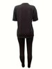 Women's Casual Loose And Fashionable GOD Letter Print Loose T-shirt+cropped Pants Two-piece Set Summer Home Sportswear Daily Wear-467_ecoleips.com