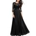 Women's Patchwork Chiffon Dress European Station round Neck Lace Long Evening Gown_ecoleips.com