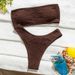 Chocolate Brown Crinkle Texture Bandeau Bikini Set Women Strapless Tube Top High Cut Two Piece Swimsuit Summer Beach Bathing Suit_ecoleips.com