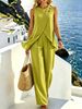 2026 Women's Two Piece Set European And American Style Sleeveless Pullover Round Neck Loose Irregular Top And Pants Ensemble_ecoleips.com