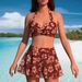 Tropical Floral Print Halter Neck Bikini Set Backless Mesh Skirt And Pants Two Piece Sexy Vacation Style for Women_ecoleips.com