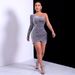 Women's Clothing Spring Fashion Sequined One Shoulder Long Sleeved Hip Dress_ecoleips.com