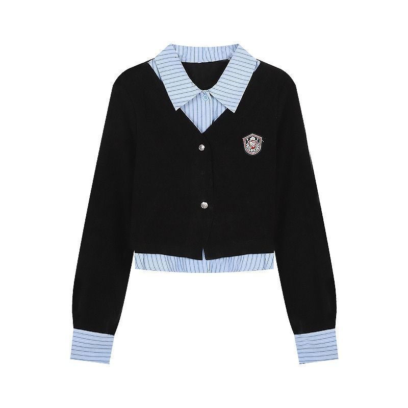 Women's Preppy Style Two Piece Polo Collar Long Sleeve Shirt Factory Direct Stock for Spring And Autumn_ecoleips.com