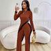 New Fashion Women's Long-sleeved Contrast Color Stitching T-shirt And Stitching Trousers Set_ecoleips.com