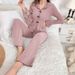 Foreign Trade Cross-Border European American Autumn Winter Women's Pajamas With Turn-Down Collar Bowknot, Fashionable_ecoleips.com