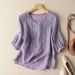 Women's Clothing Summer New Cotton And Linen Mid Sleeve Ladies Shirt Heavy Embroidery Loose Artistic Retro Thin Top White_ecoleips.com