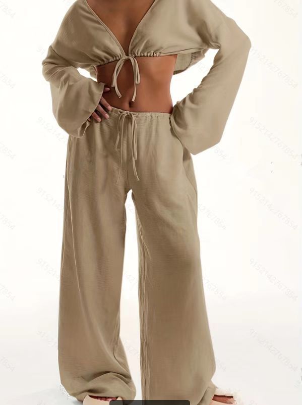 Suitable For All Seasons 2024 Plus Size Women's Linen Loose Casual Pocket Drawstring Wide-leg Pants Women_ecoleips.com