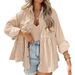 Verve 2025 New Women's Long Sleeve Corduroy Ruffle Shirt Button-Up Blouse_ecoleips.com