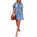 Women’s Denim Flounce Dress – Oversized Collar & Ruffled Hem Short Sleeve Dress (Relaxed Fit, Pre-Washed Cotton, 12 Colors, Sweet Aesthetic)_ecoleips.com
