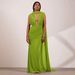 French Style Deep V Neck Pleated Slit Maxi Dress Slimming High End Evening Dinner Party Gown Long Dress_ecoleips.com