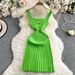 Women's Clothing Sexy Square Neck Knitted Suspender Dress Elastic Waist Slim Pleated Mid Length Skirt_ecoleips.com