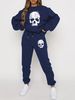 Women's Autumn And Winter Hip-hop Casual Street White Skull Pattern Printed Round Neck Sweatshirt+sports Pants Warm Suit-616_ecoleips.com