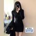 Women's Clothing Women's Pure And Sweet Spicy Style Black Long Sleeved Short Dress Spring Autumn High End Bodycon Knitted Dress_ecoleips.com
