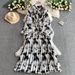 Women's Clothing Women's Style High-End Round Neck Dress Printed Lantern Sleeve Waist Slimming Pleated Summer Style_ecoleips.com