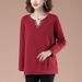 2026 Long-Sleeved T-Shirt For Women With V-Neck, Stylish And Loose. This Is A Base Layer For Middle-Aged And Elderly Wom_ecoleips.com