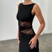 Summer Women's Dress European American Style Solid Color Semi Transparent Hollowed out Lace Twisted Waistband Cross Border Trade_ecoleips.com
