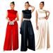 Women's fashion wide leg pants solid color high collar sleeveless waist jumpsuit_ecoleips.com