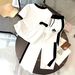 Women's Clothing Summer Fashion Triangle Logo Print Color Block Casual Two Piece Set Black White_ecoleips.com