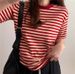Striped, Fashionable And Stylish Pure Cotton T-Shirt, Korean Style, Color Contrast, Comfortable And Unique Short-Sleeved_ecoleips.com