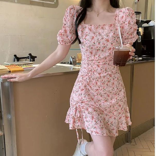 Korean Style Gentle Floral A-Line Mini Skirt Slimming Trendy Design New Summer Dress for Women_ecoleips.com