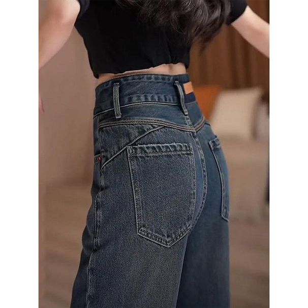 Retro High Waist Slim Fit Stretch Straight Leg Jeans For Women Plus Size Slimming Wide Leg Pants 2026 New Style Curvy Fit_ecoleips.com