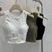 Sleeveless Round-neck Camisole Fixed Cups For Women, Featuring A Stylish Design With Patchwork Details, Built-in Chest_ecoleips.com