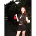 2025 New Hot Girl Black Mesh Long Sleeve T-Shirt Top Women Summer Half Skirt Two-Piece Set_ecoleips.com