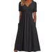 2024 Autumn New Cross-Border European And American Solid Color V-Neck Short Sleeve Unique Dress Women's Fashion_ecoleips.com