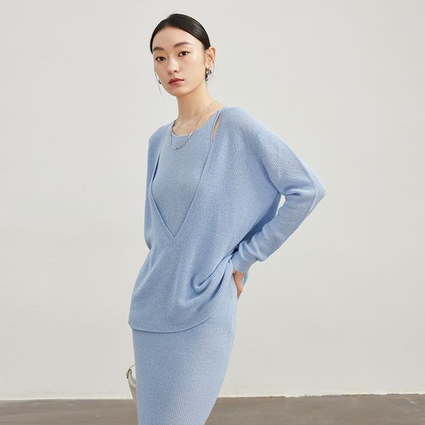 G-end European Fashion Women's Wool Knitted Two-piece Set 25 Spring New High-end Layered Outfit Skirt_ecoleips.com