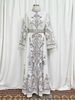 M385# Flared Sleeve Maxi Dress – Turkish-Inspired Elegance With Stand Collar (White/Blue, M-XXL)_ecoleips.com