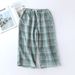 2026summer Couple 100% Cotton Crepe Cloth Shorts Multicolor Large Size Loose Plaid Men's Home Pants Cropped Pants Ladies Bottoms_ecoleips.com
