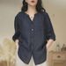 Bohemian Linen Shirt For Women - Oversized V-Neck Summer Blouse, Lightweight & Breathable (White/Green/Blue/Lavender/Grey/Navy/Orange)_ecoleips.com