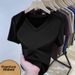 Women's Ribbed Shoulder Short Sleeved T Shirt V Neck Loose Fit Plus Size Summer New Fashion High End Top_ecoleips.com