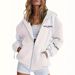 Women's Printed Cardigan Jacket Long Sleeve Boyfriend Style Loose Casual Hooded Zipper Print_ecoleips.com