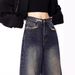 KENH Dark Blue Washed High-Waisted Straight-Leg Jeans For Women, New Spring-Summer Frayed Hem Wide-Leg Floor-Length_ecoleips.com