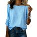 Women's Classic Solid Color Blouse Long Sleeve Elegant Ruffle Trim Versatile Top_ecoleips.com