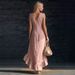 Elegant V-Neck Flounce Hem Sleeveless Maxi Dress - Breathable Cotton Blend Fabric, Flattering Fit For Casual & Special Occasions_ecoleips.com