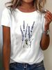 Women's Summer Casual Lavender Floral Print T-Shirt - Korean-Inspired Round Neck Short Sleeve Top Lavender Blouses_ecoleips.com
