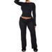 Women's Clothing Casual Flower Round Neck Long Sleeve Trousers Set Comfortable Home Wear Spring_ecoleips.com
