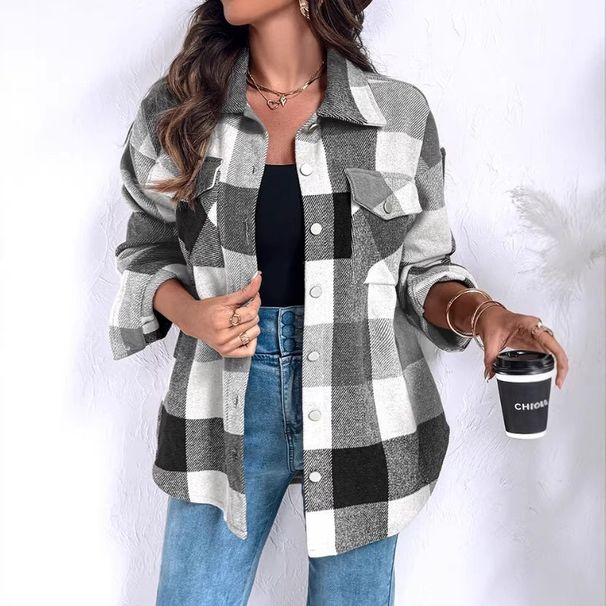 Women's Long Sleeve Checkered Button-Down Shirt For Office & Casual Wear – Classic Fit, Comfortable Polyester, Versatile Styling (S-XXL)_ecoleips.com