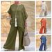 Women's Clothing New Women's Cotton And Linen Fashion Casual Large Size Asymmetric Long Sleeved Suit Wide Leg Pants Two Piece Suit_ecoleips.com