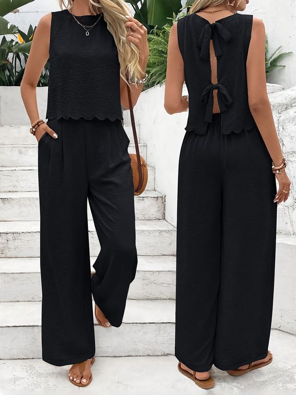 Women's Sleeveless Top And Wide-Leg Pants Set - Summer Linen Blend Comfort Outfit For Casual Wear_ecoleips.com