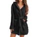 Women's Autumn And Winter Warm Plush Lace-Up Cardigan With Hood Mid-Length Coat_ecoleips.com